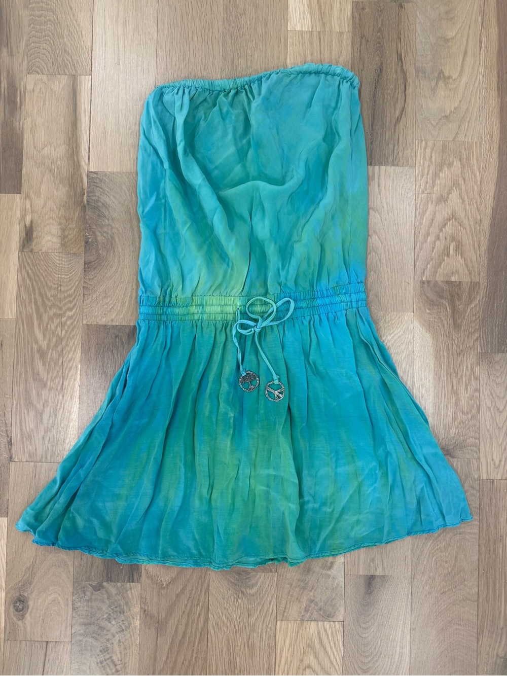Gypsy 05 100% Silk Turquoise and Green Ombré Strapless Dress Size Small